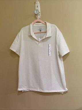 Men’s Cream Textured Short-Sleeve Polo